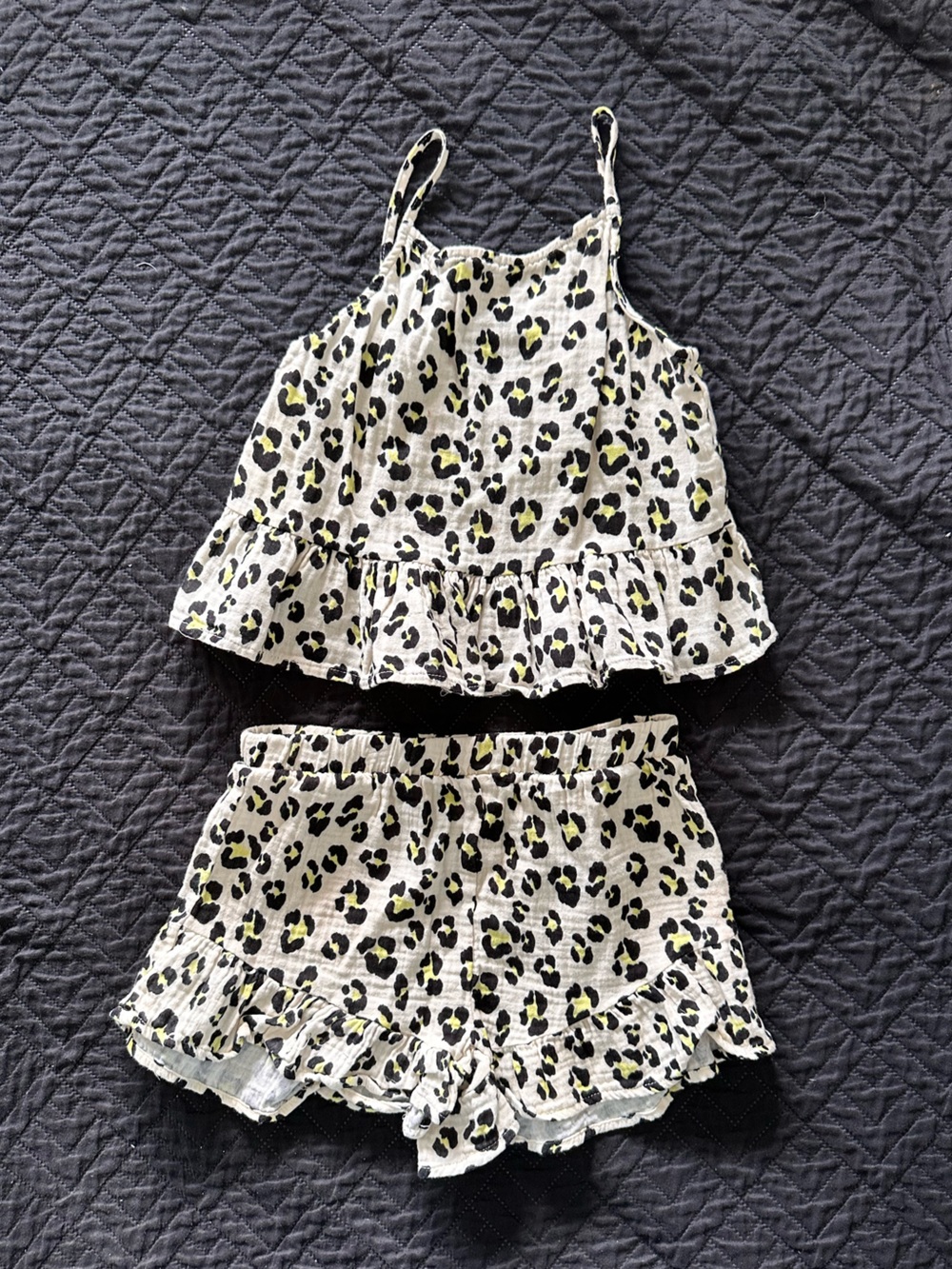 Greyson White Leopard Print Tank & Shorts Set with Black and Yellow Accents